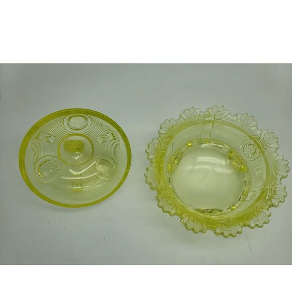 Antique Greentown Indiana Tumbler Dewey Vaseline Glass Small Butter w/ Lid MINT - Picture 6 of 9